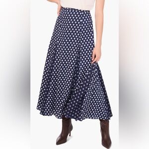 1. State Navy and White Patterned Midi Skirt